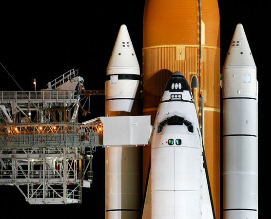The Space Shuttle Endeavour prepares for launch.